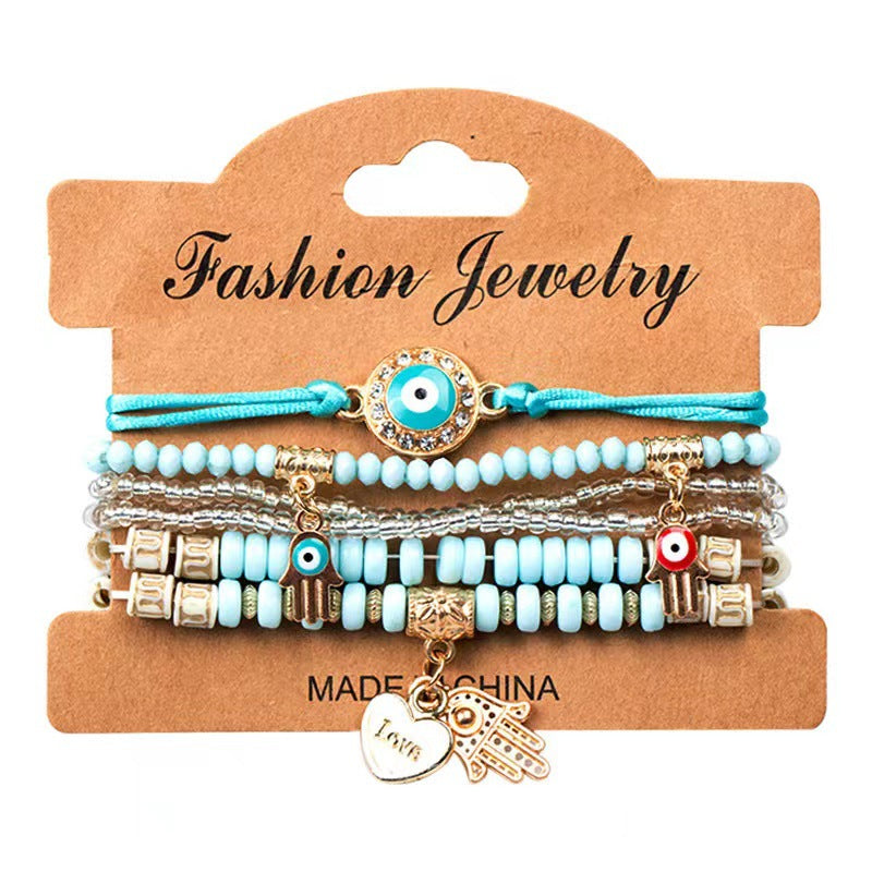 Wholesale Devil's Eye Bohemian Multi-layered Rice Bead Bracelet ACC-BT-Shuxin001
