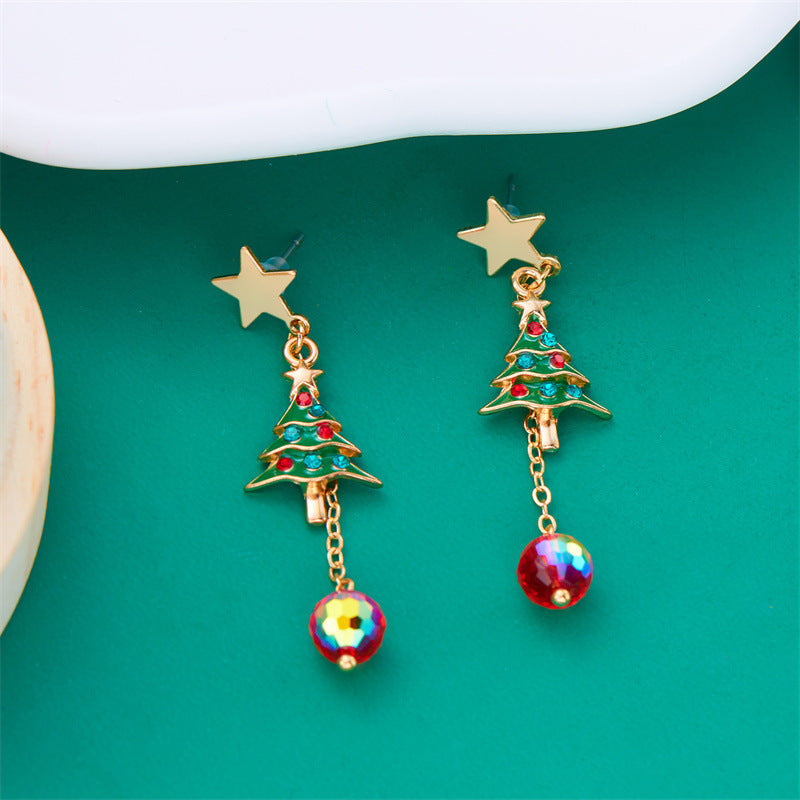 Wholesale  Christmas earrings creative  five-pointed star Christmas tree tassel earrings