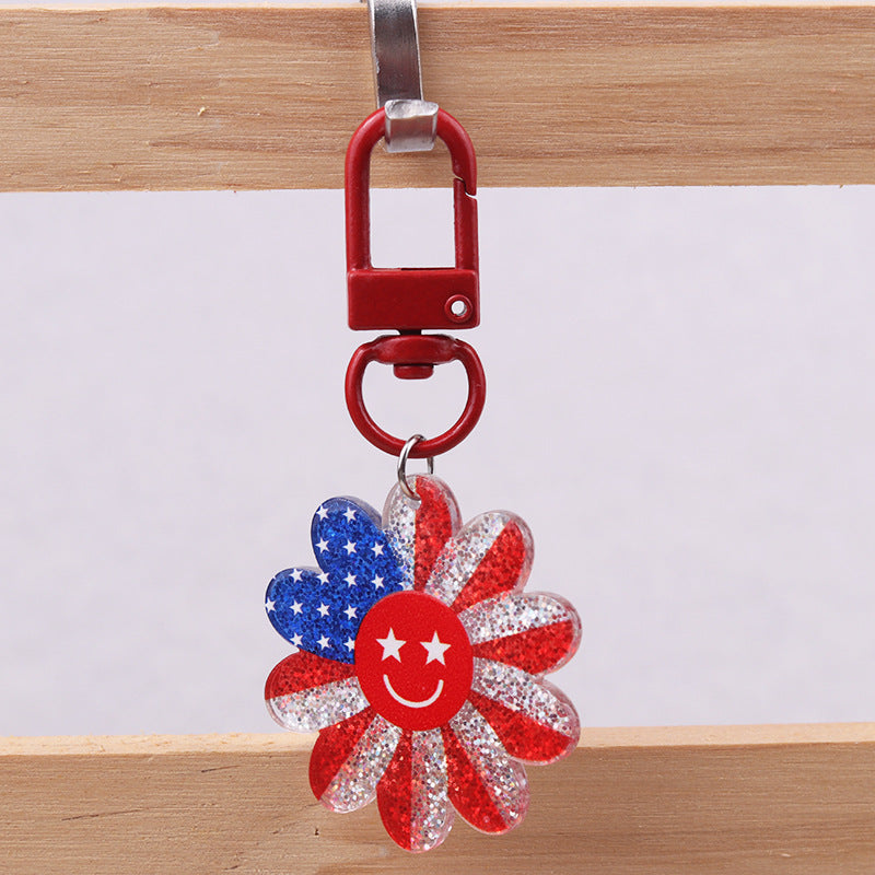 Wholesale American Independence Day Elements Red White Blue Flag Acrylic Keychain