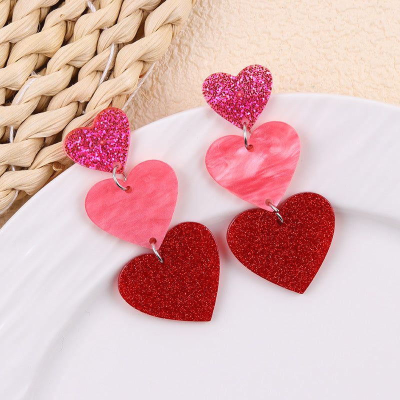 Wholesale 2pcs Acrylic Glitter Heart Earrings