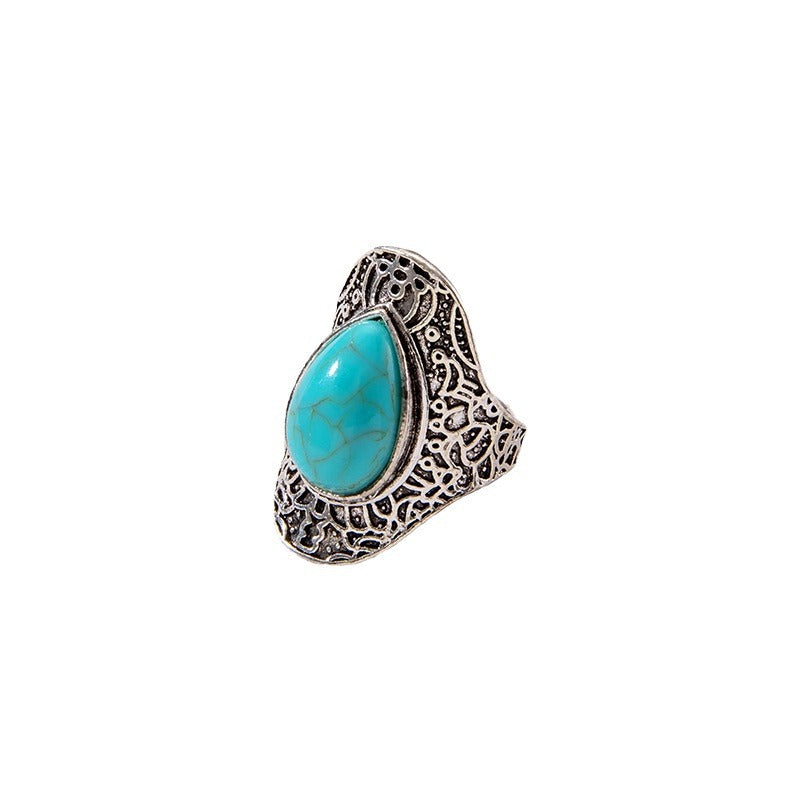Wholesale Vintage Turquoise Ring Ethnic Style Oval Cross Geometric Ring ACC-RS-YongGe004