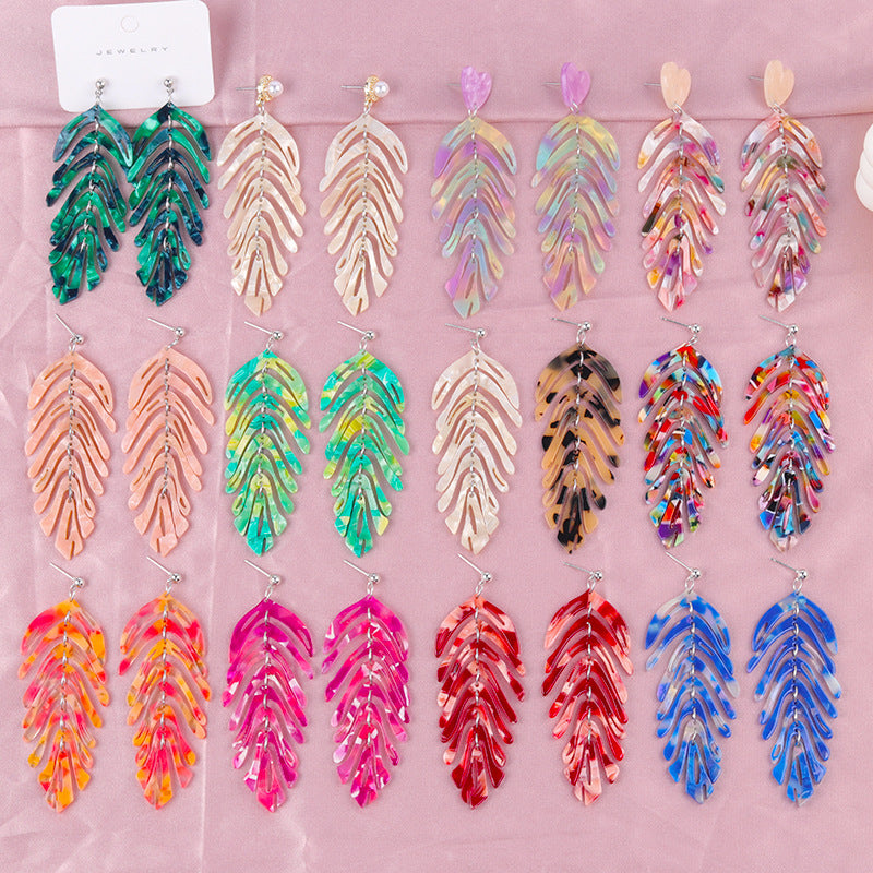 Wholesale leaf earrings fresh simple leaf acrylic acetate earrings Tassel Style