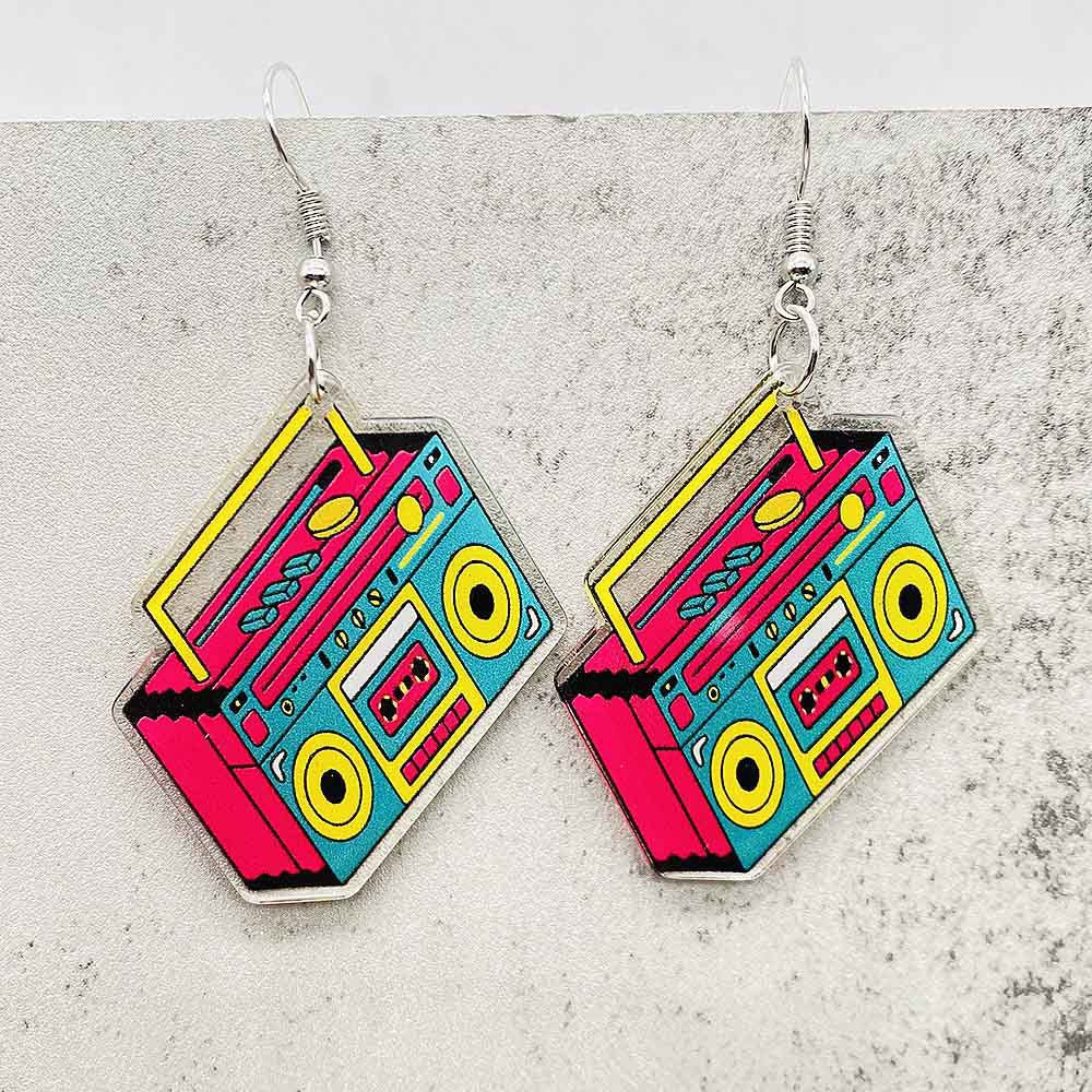 Wholesale Acrylic Retro Style Tape Earrings Record Game Console Earrings