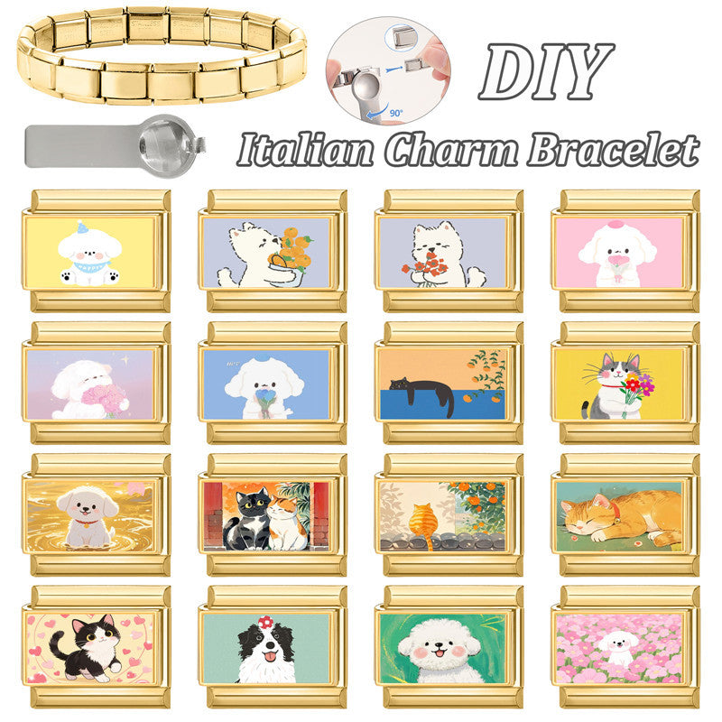 Wholesale  9mm Italian Charm Starter Bracelets DIY square Single Section Creative Stainless Steel Composable Bracelet
