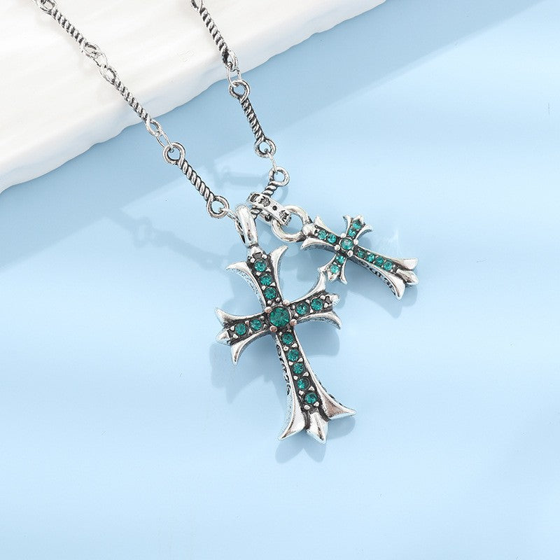WholesaleK Luo Xin High-Quality Diamond-Encrusted Double Cross Colored Diamond Pendant Trendy Fashion Hip-Hop Necklace Versatile for Couples