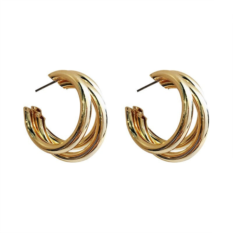 Wholesale  metal earrings three-ring circle C- shaped  earrings
