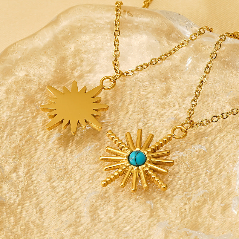 Wholesale titanium steel retro turquoise necklace