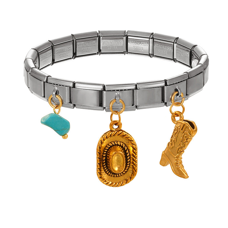 Wholesale  Italian Charm Bracelet 9mm DIY  square bull head  Creative Stainless Steel Composable Bracelet