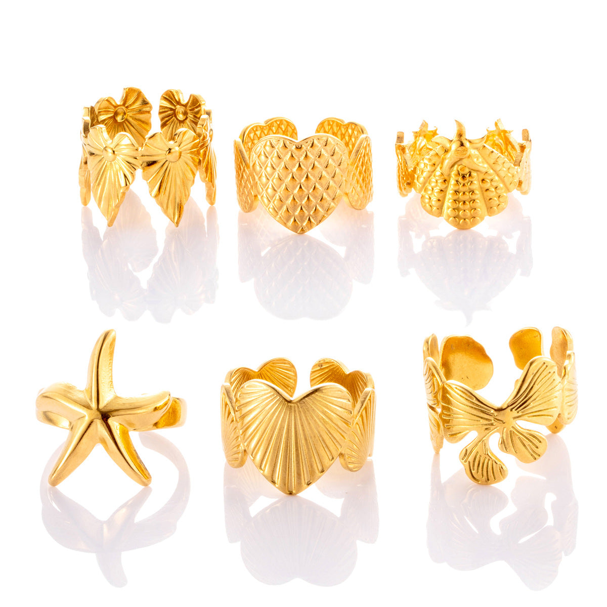 Wholesale Titanium steel  smooth starfish love  simple versatile opening adjustable ring