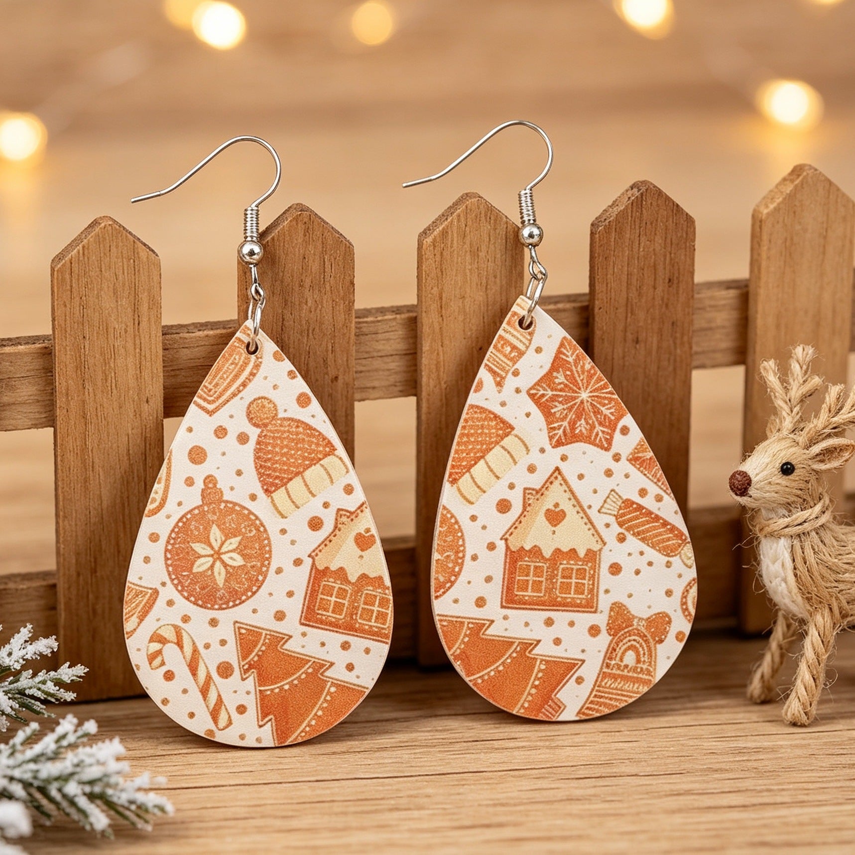 Wholesale Acrylic Christmas Gingerbread House Earrings With Candy Cane Print Holiday Jewelry Accessory For Gift And Boutique Resale