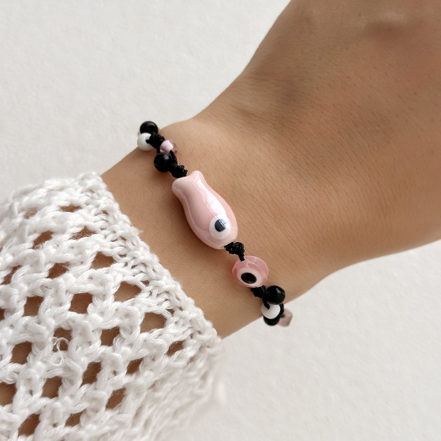 Wholesale Cartoon Ceramic Fish Eyes Gravel Rice Beads Braided Bracelet