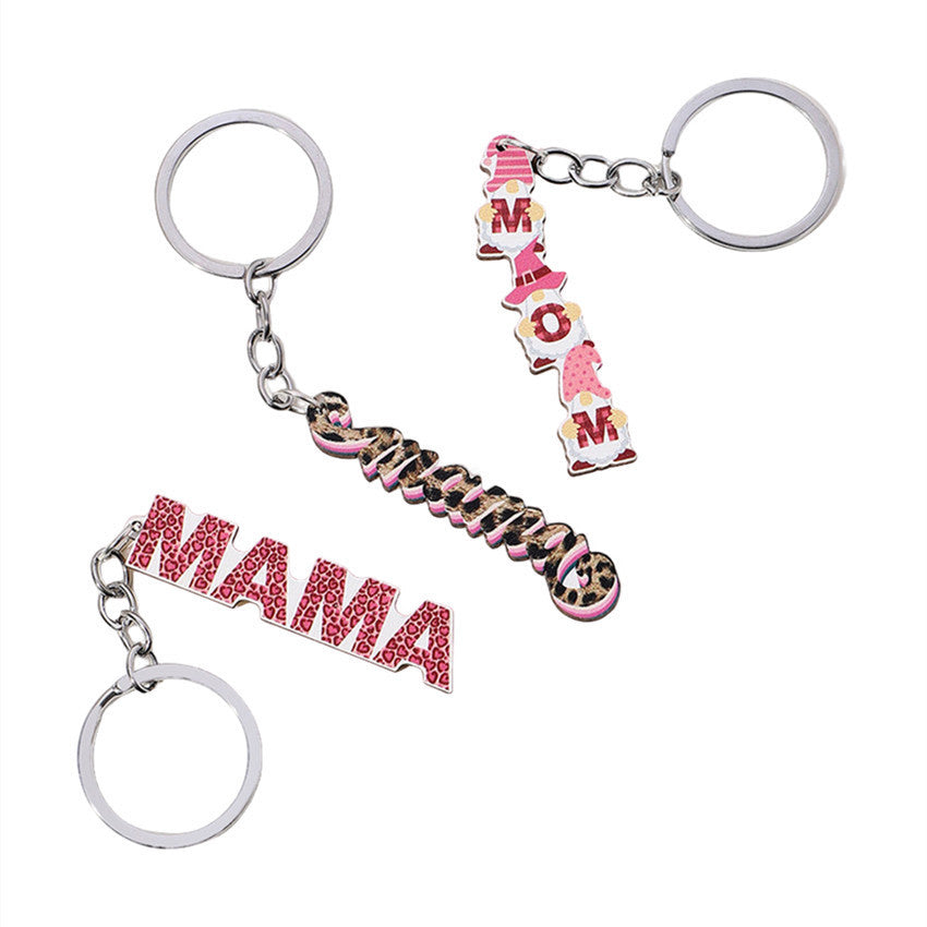 Wholesale MAMA leopard print Mother's Day wooden keychain ACC-KC-RongR030