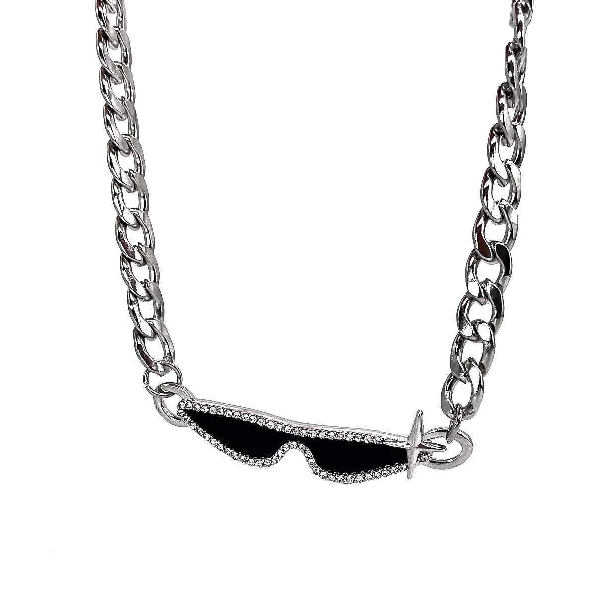 Wholesale Titanium Steel Hip hop sunglasses necklace  non-fading jewelry