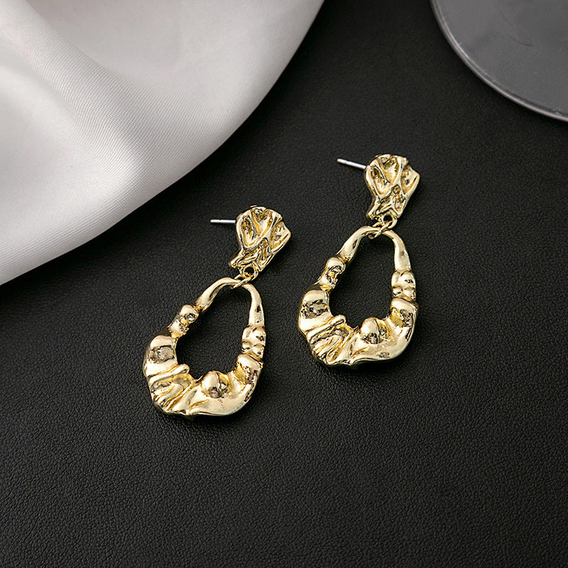 Wholesale Silver Needle Pleated Gold Earrings