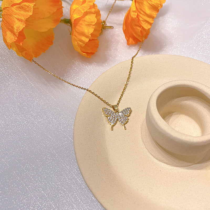 Wholesale Electroplated Titanium Steel Necklace Micro-embedded Clavicle Chain Choker Necklace ACC-NE-Xiyue003