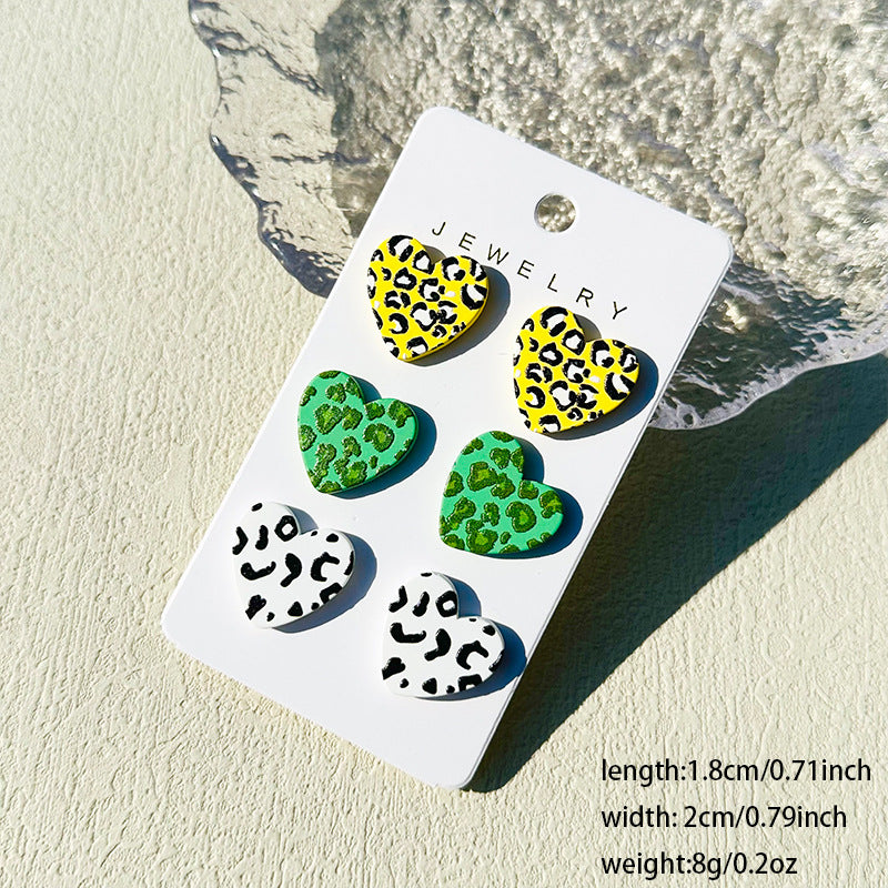 Wholesale  3pcs/set Valentine's Day Denim love paint printing clay texture stud earrings