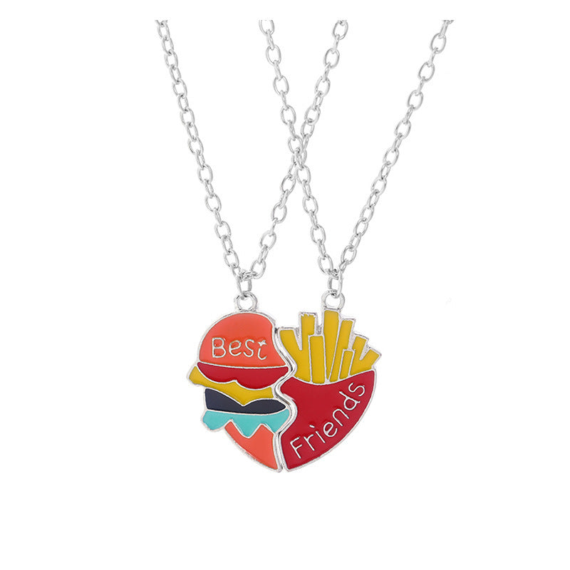 Wholesale Hamburger French Fries Splicing Love Alloy Necklaces ACC-NE-Tiangao006