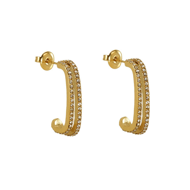 Wholesale stainless steel design Diamond-embedded double-layer earrings