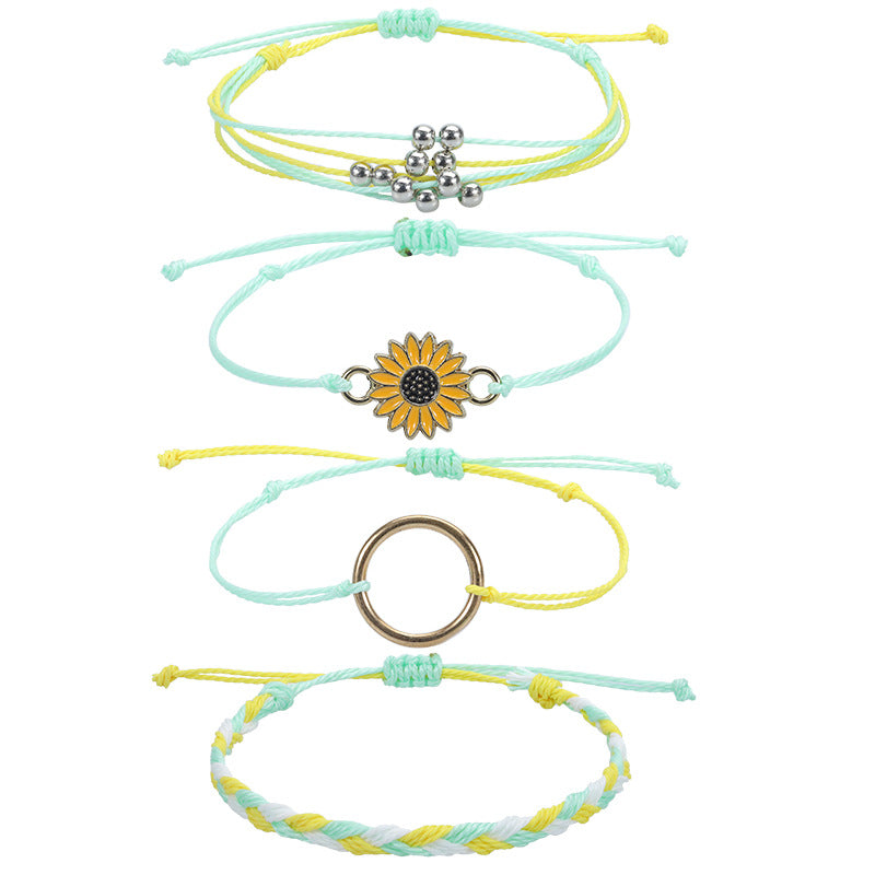 Wholesale Waterproof Wax Thread Handmade Knitted Sunflower Bracelet