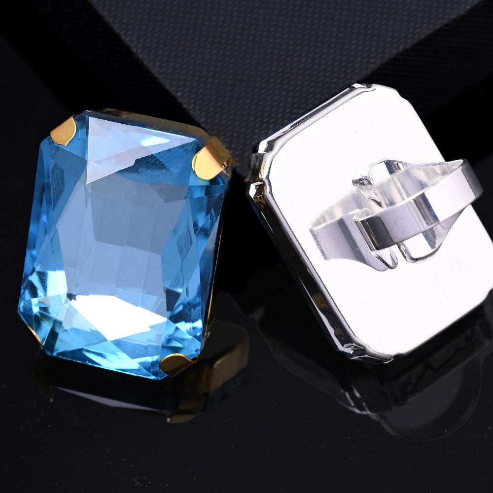 Wholesale  Square Ring Women's Simple Rhinestone Opening Ring