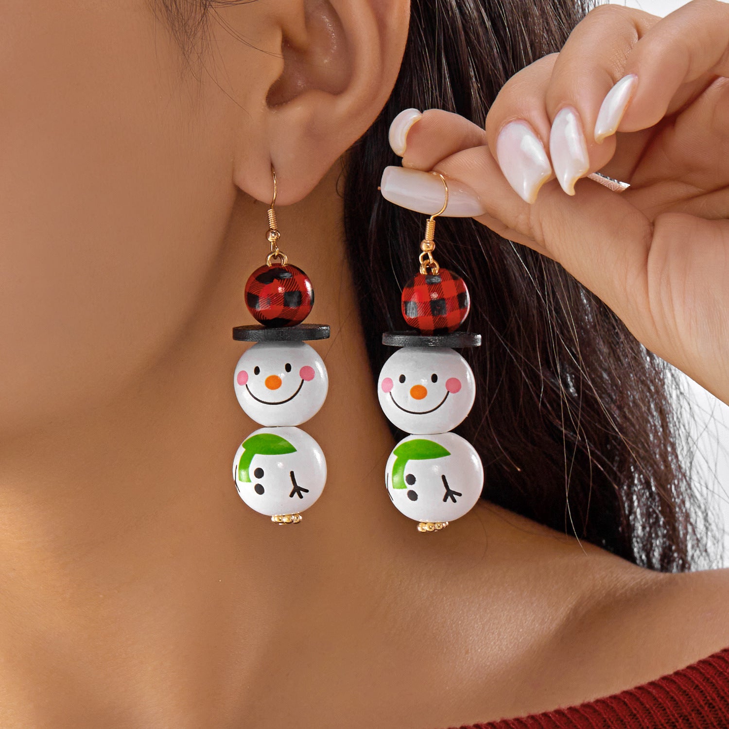 Wholesale Christmas wooden beads cartoon  snowman earrings