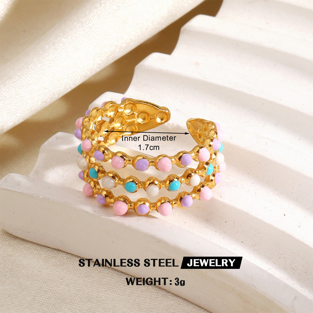 Wholesale Gold Plated Stainless Steel Colorful Enamel Floral Geometric Ring Trendy Fashion Accessory for Women