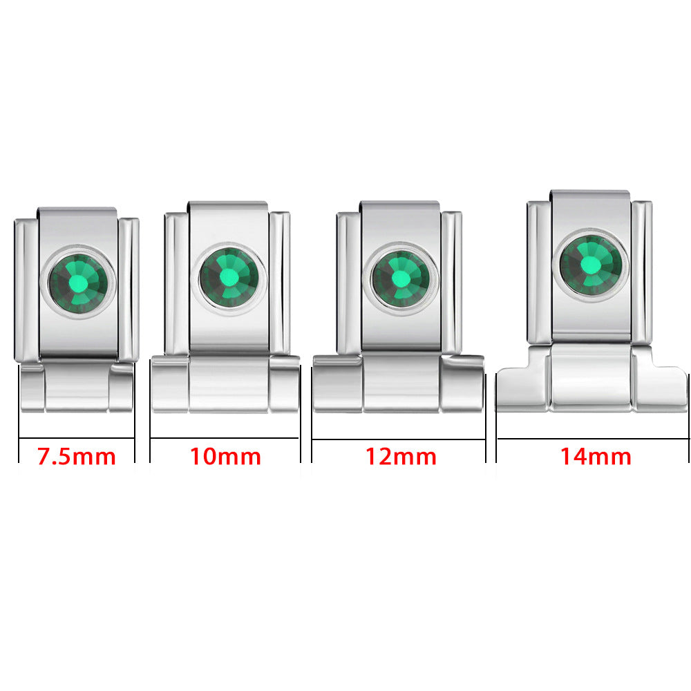 Wholesale Stylish Watch Band Connector Round Zircon Stainless Steel DIY Bracelet Charm Jewelry Accessory for Boutique Resale