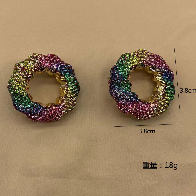 Wholesale Hollow Light Luxury Colored Glass Full Diamond Earrings ACC-ES-KangD008