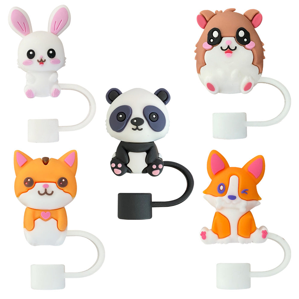 Wholesale 10pcs Cute Animal Straw Cover 10mm Straw Tube Cap ACC-SCR-WX002