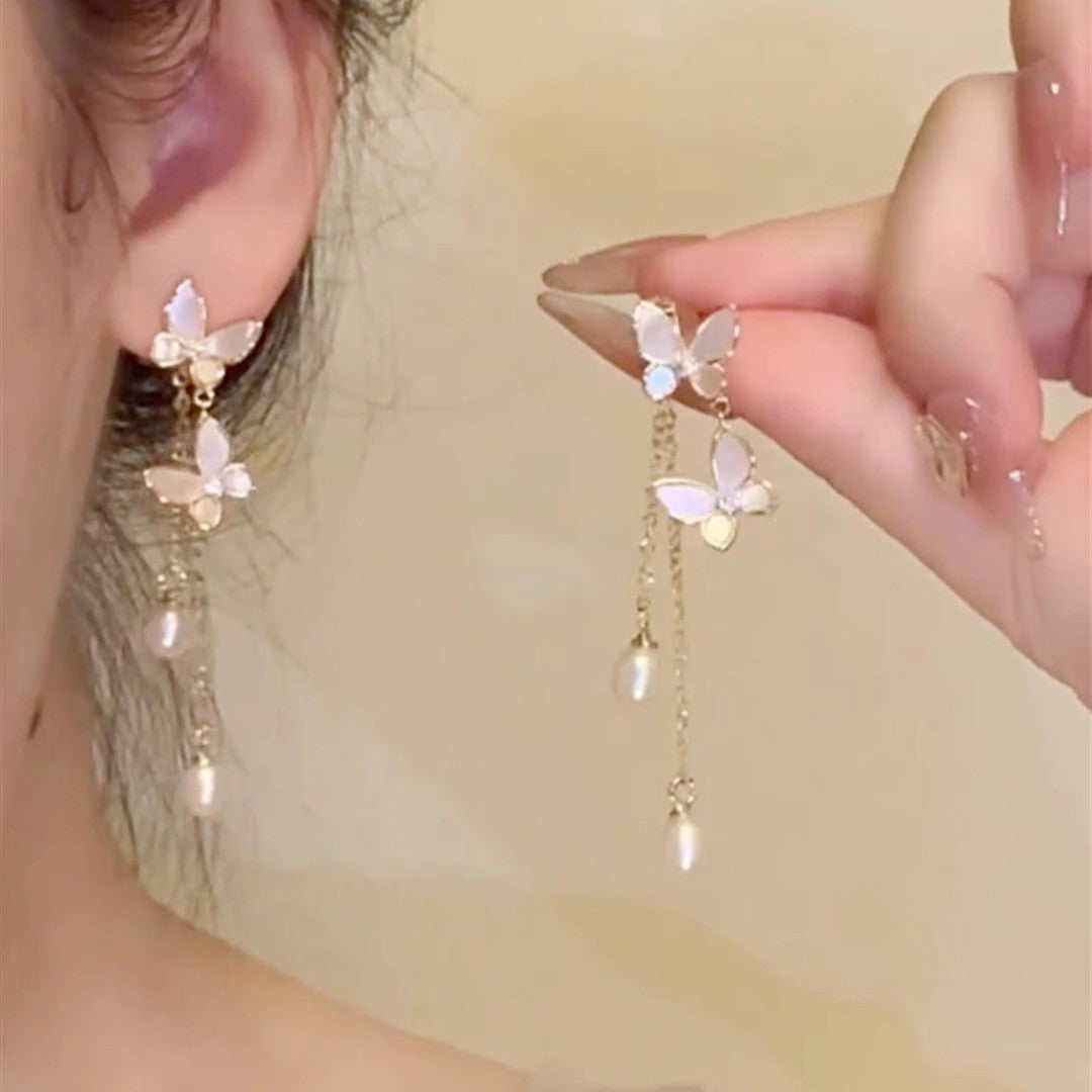Wholesale Pearl Earrings  Butterfly Long Tassel Earrings