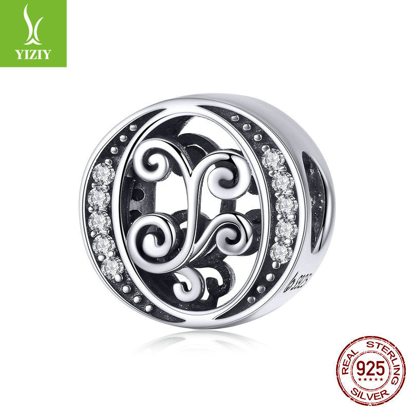 Wholesale 26 Letters DIY Beaded Bracelet Accessories Inlaid with Zircon Sterling Silver Beads Charms ACC-CHS-YinZhiyun001