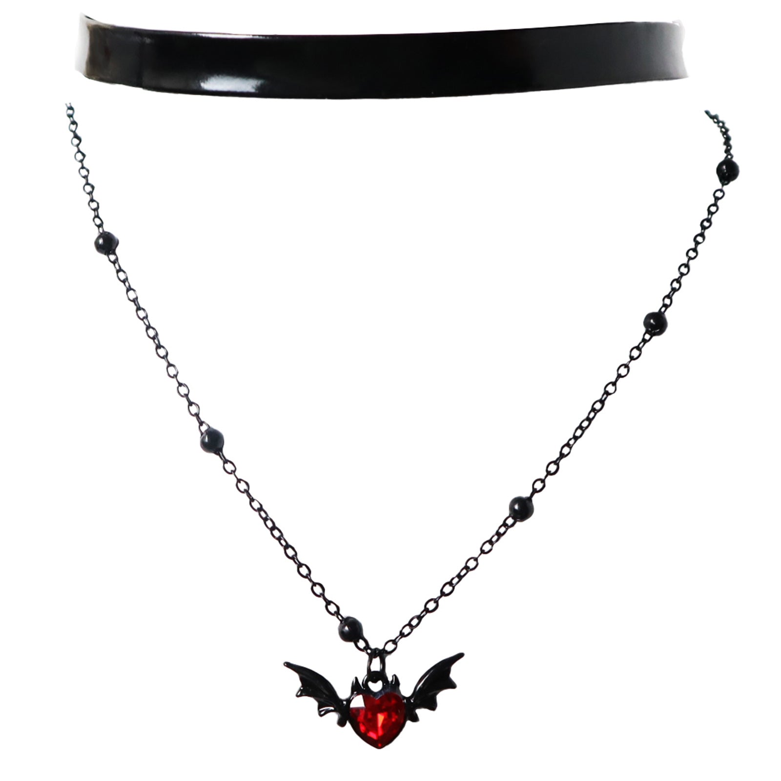 Wholesale  black bat beaded bright leather necklace Halloween clavicle chain