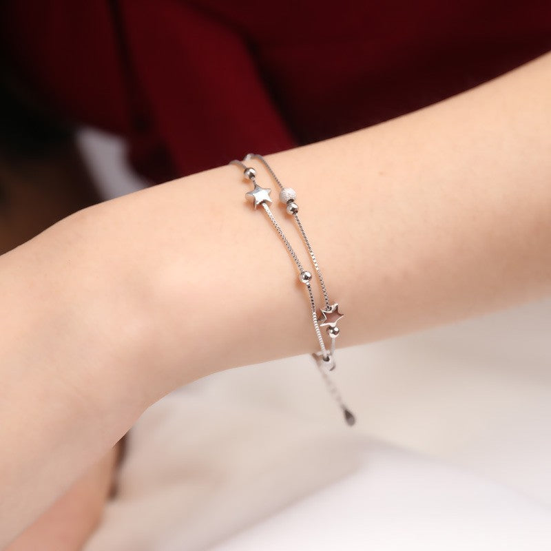 Wholesale S925 Sterling Silver Star Bracelet Double-layer Frosted Beads  Bracelet