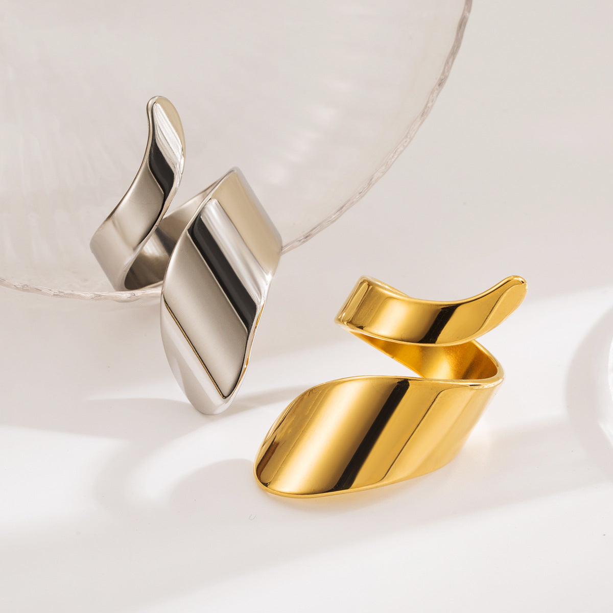 Wholesale exaggerated geometric irregular opening ring trendy retro stainless steel ring