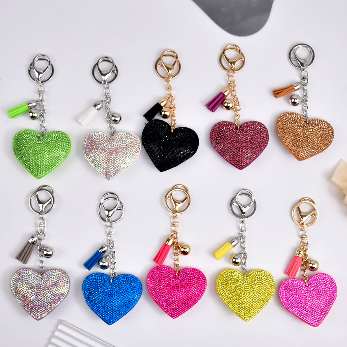 Wholesale  Peach Heart Rhinestone Leather Keychain