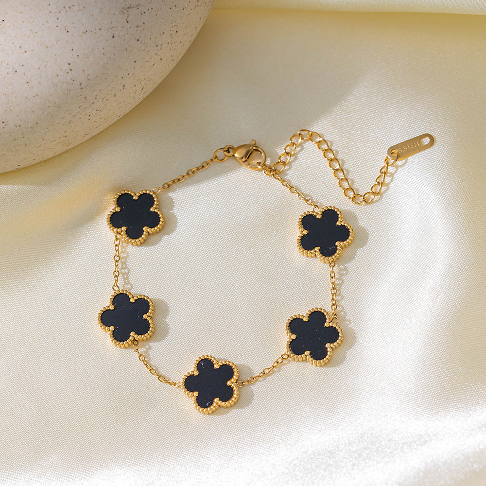 Wholesale Five-leaf Flower Five-flower Double-sided Petal Titanium Steel Bracelet ACC-BT-QiYun003