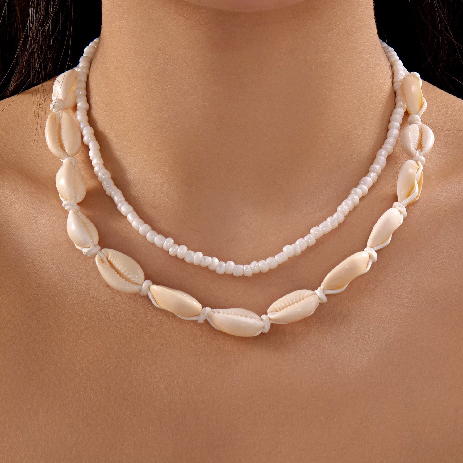 Wholesale Beach Shell Necklace Shell Double Layer Overlapping Necklace Clavicle Chain