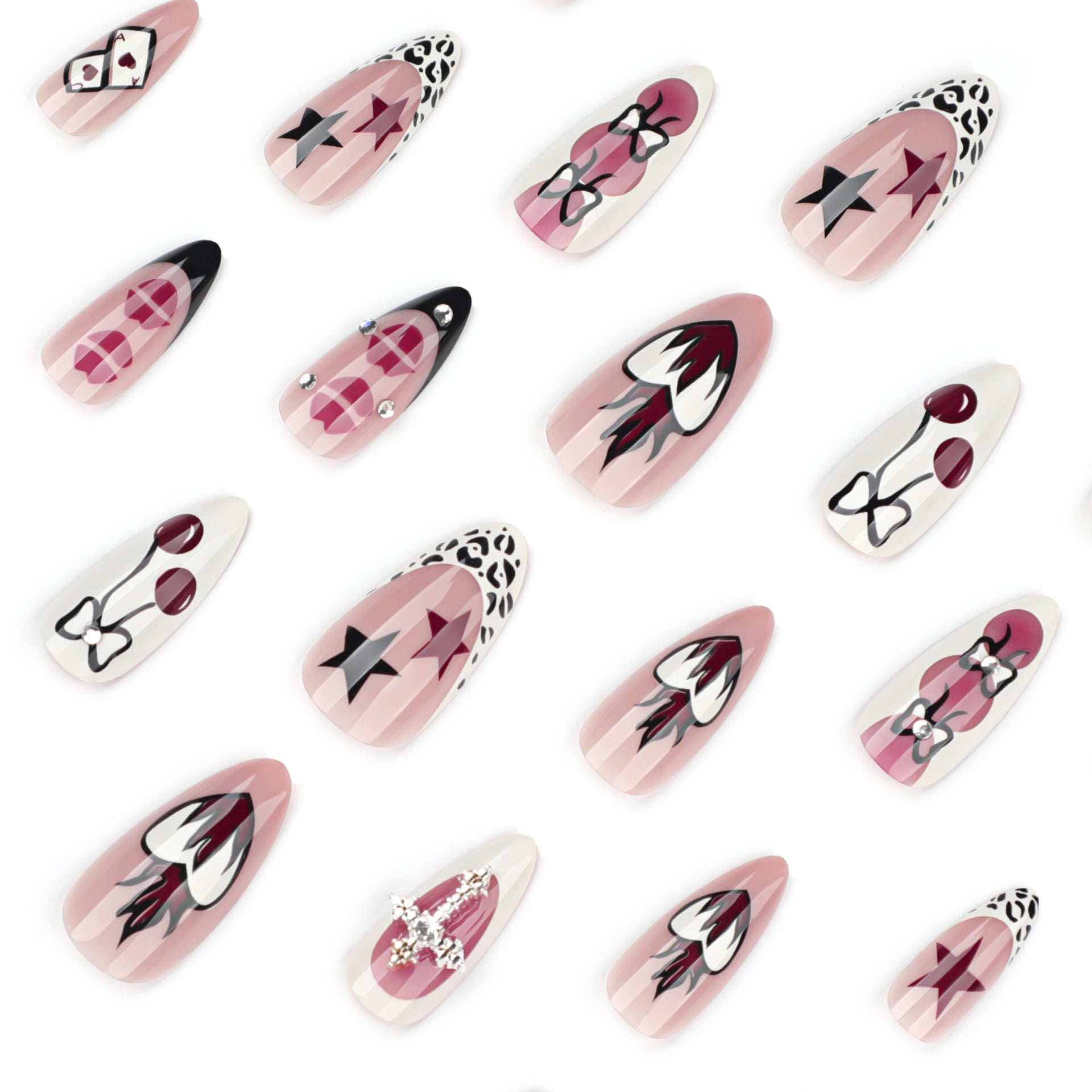 Wholesale 24 Pieces/box Black and Red Cross Nails Kits Nail Stickers