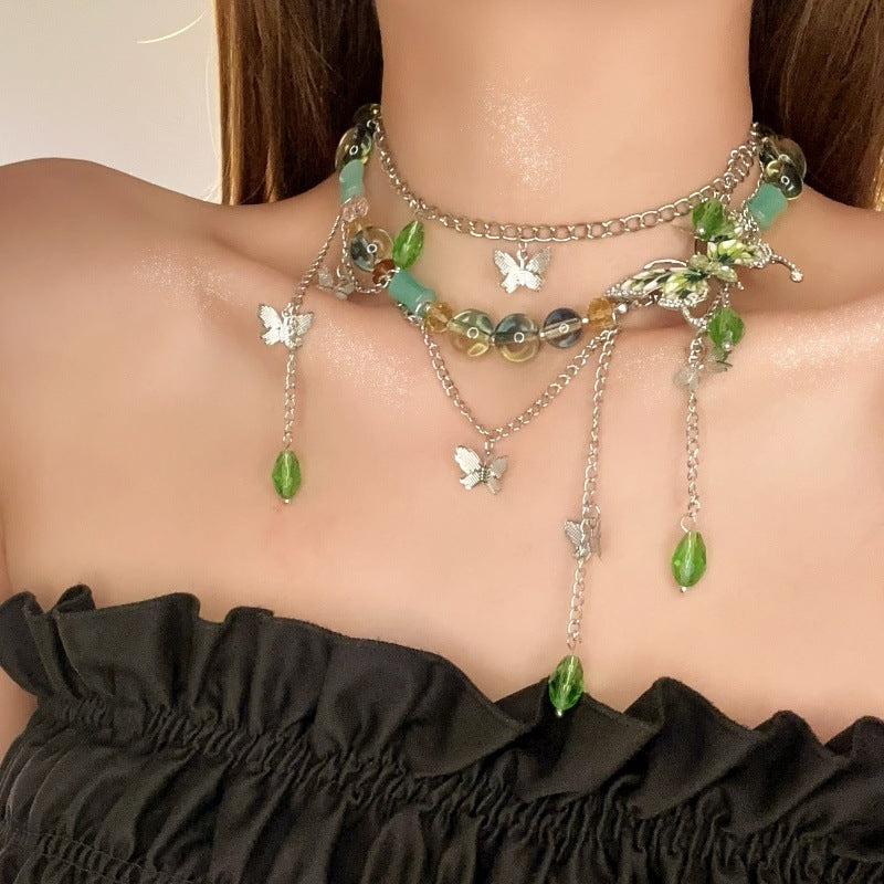 Wholesale Green Zircon Butterfly Necklace