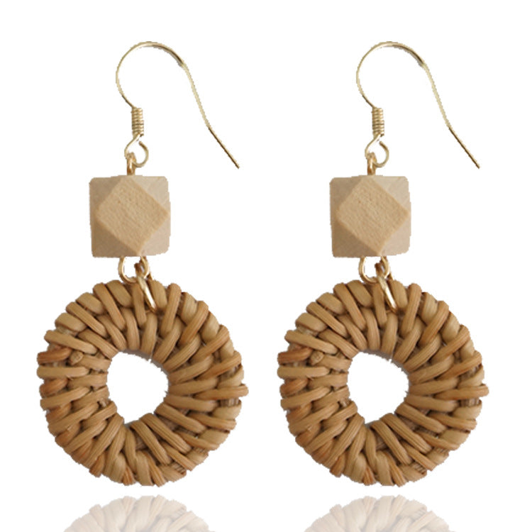 Wholesale Natural Rattan Round Earrings Beach Holiday Style ACC-ES-Jixuan005