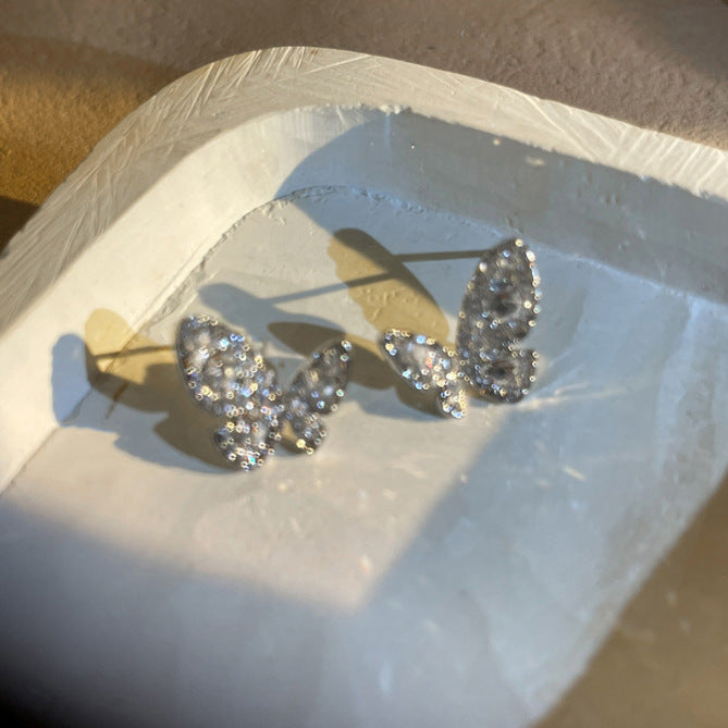 Wholesale S925 silver full diamond butterfly earrings
