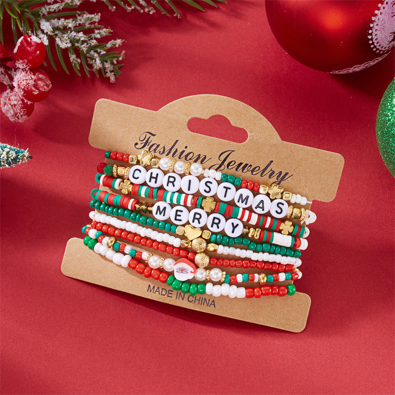 Wholesale Christmas soft ceramic multi-layer cartoon  bell bracelet