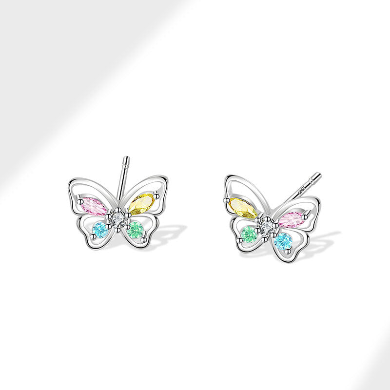 Wholesale 925 sterling silver sparkling colored diamond butterfly earrings