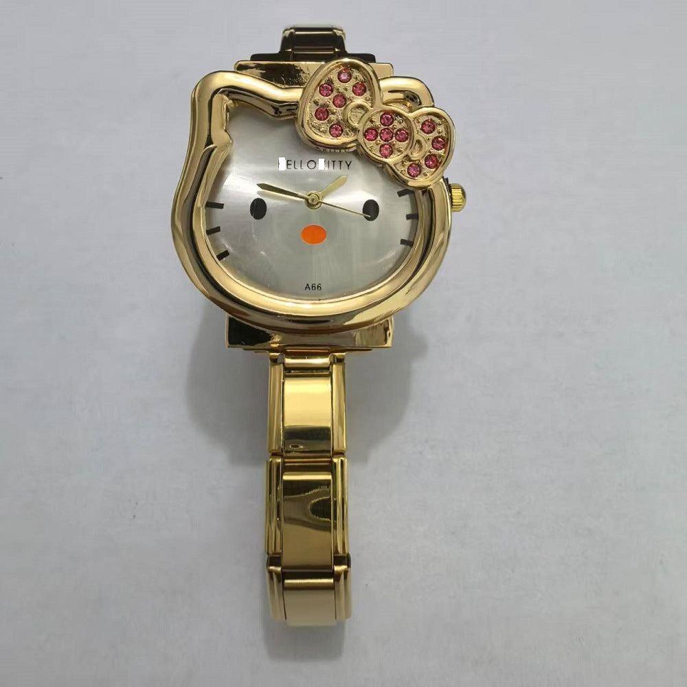 Wholesale Cute Cat Rhinestone Bow Watch,  Cartoon DIY Strap,  Unisex Fashion Accessory,  Great Gift