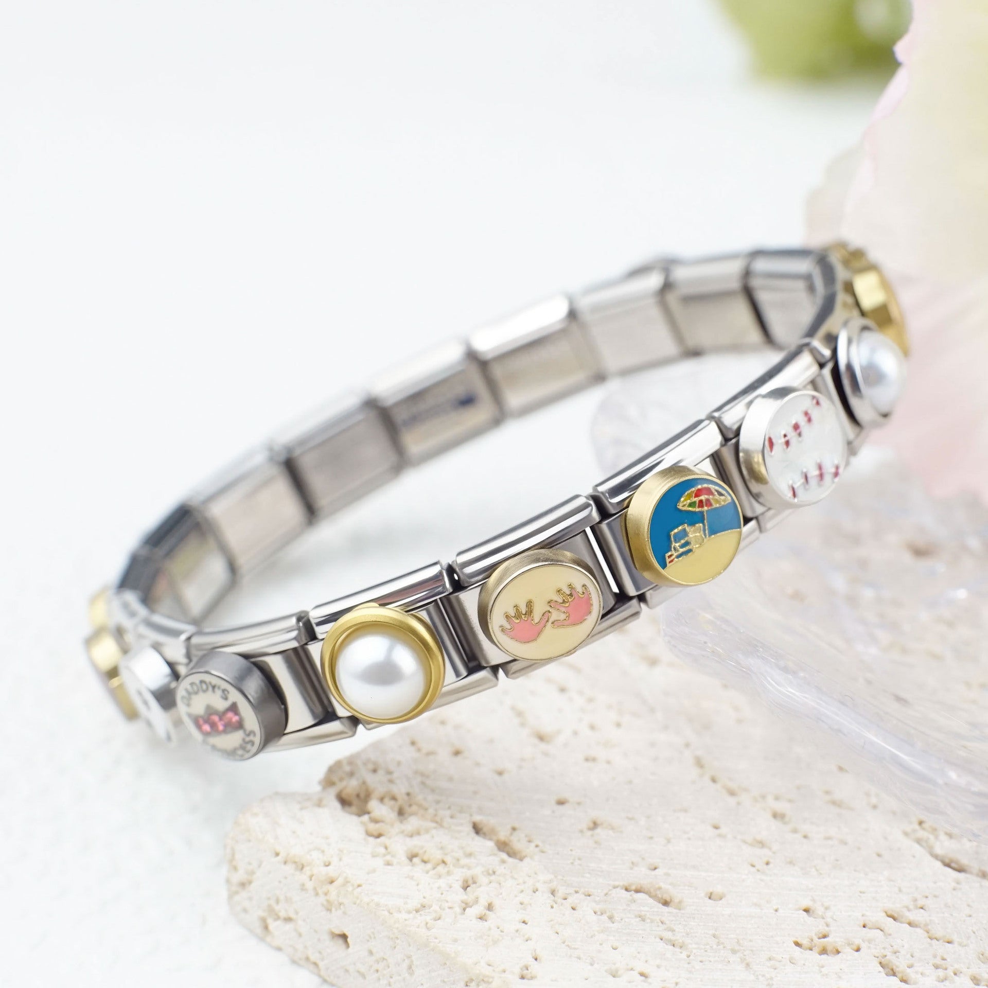 Wholesale 5pcs/pack Cartoon Italian Charms Single Section Creative Stainless Steel Composable Bracelet