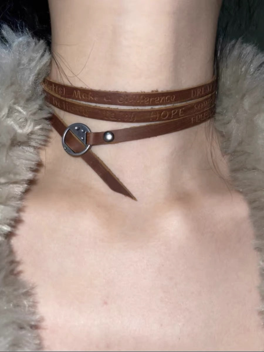 Wholesale  leather retro versatile multi-layer punk necklace