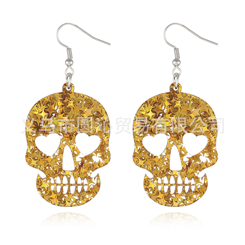 Wholesale  star sequins acrylic earrings  skull pendant plate earrings