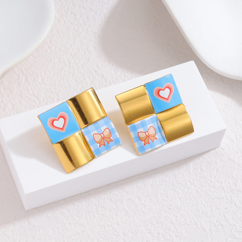 Wholesale Creative Square Earrings in Stainless Steel and 18K Gold