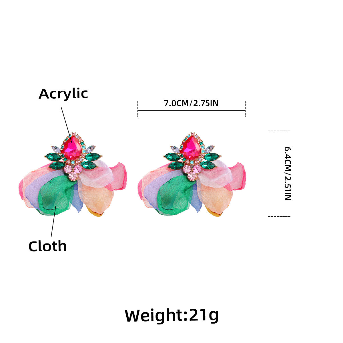 Wholesale colorful diamond fabric floral elegant alloy earrings ACC-ES-JL011