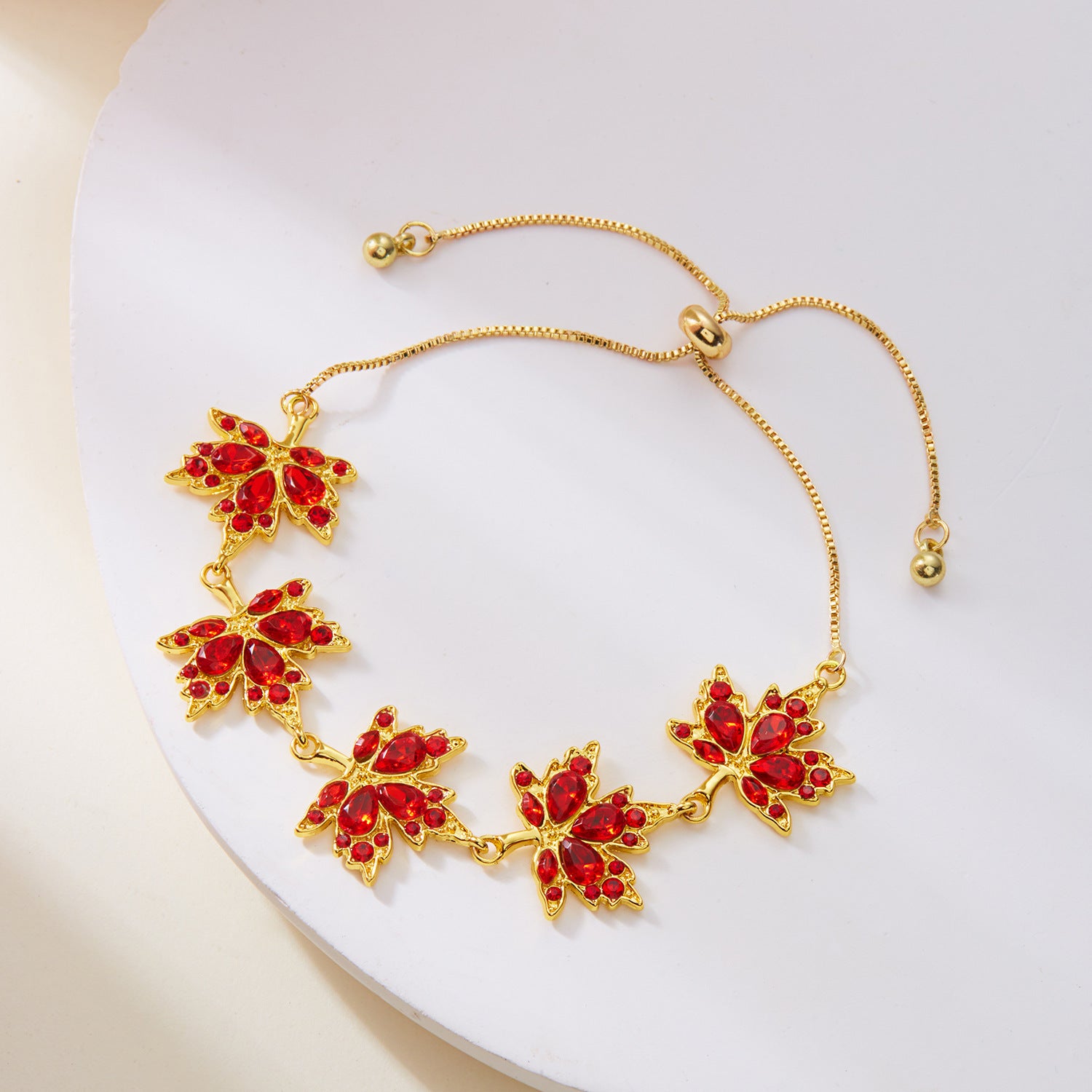 Wholesale Maple Leaf Rhinestone Bracelet and Necklace Set Alloy Fashion Jewelry Accessory